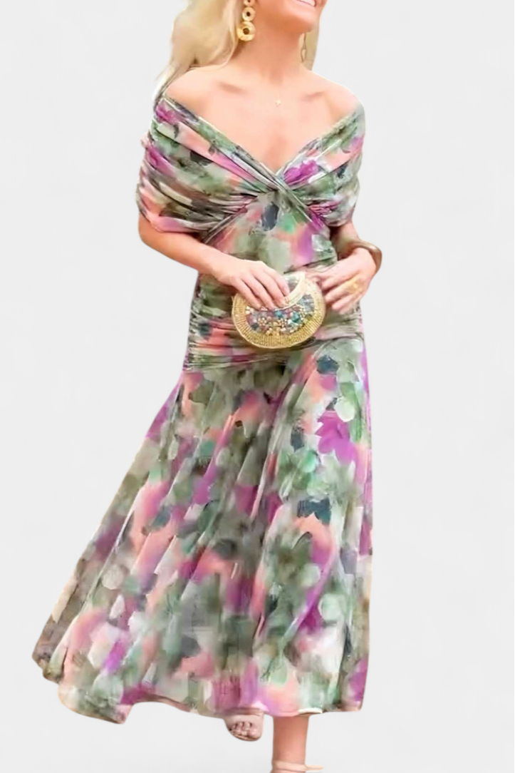 Elegant Floral V Neck Midi Dress for women | Mirelle