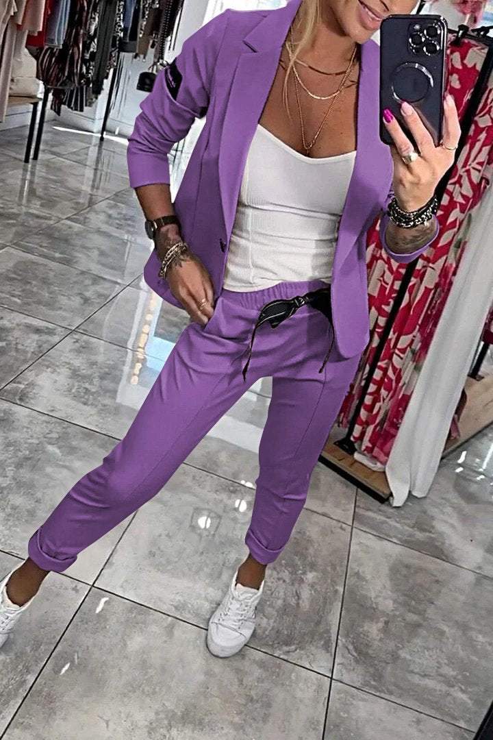 Relaxed solid color two piece dress with matching jacket for women | Fenna