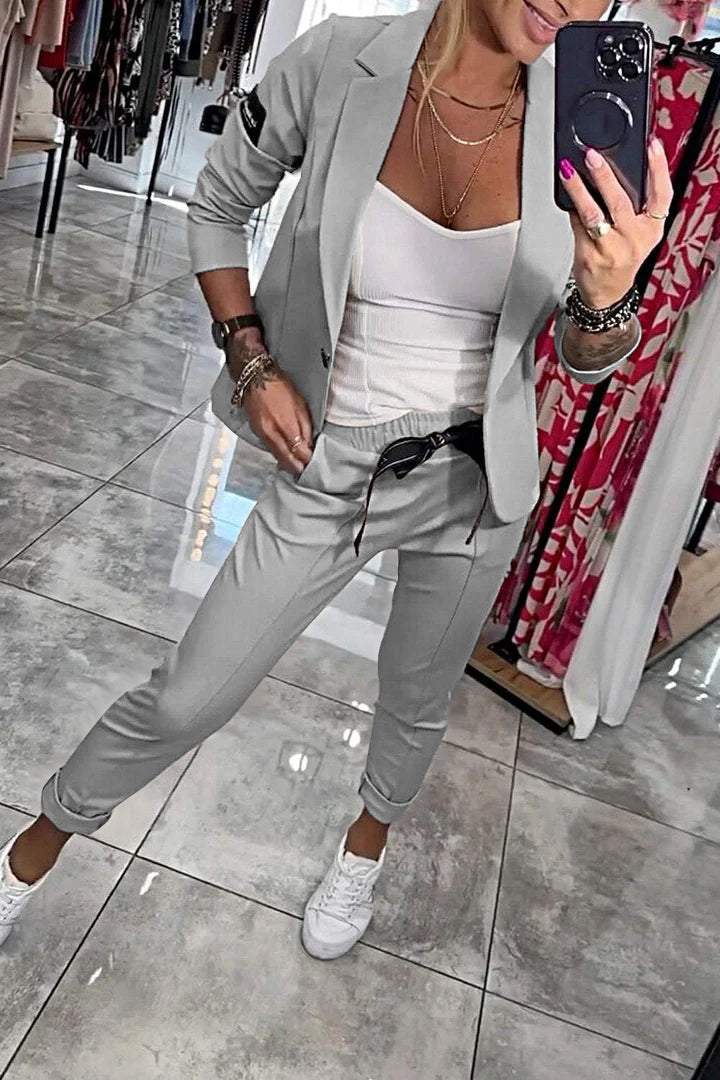 Relaxed solid color two piece dress with matching jacket for women | Fenna