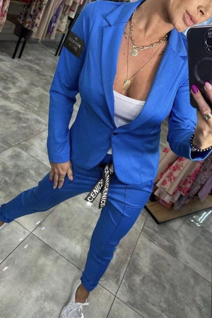 Relaxed solid color two piece dress with matching jacket for women | Fenna