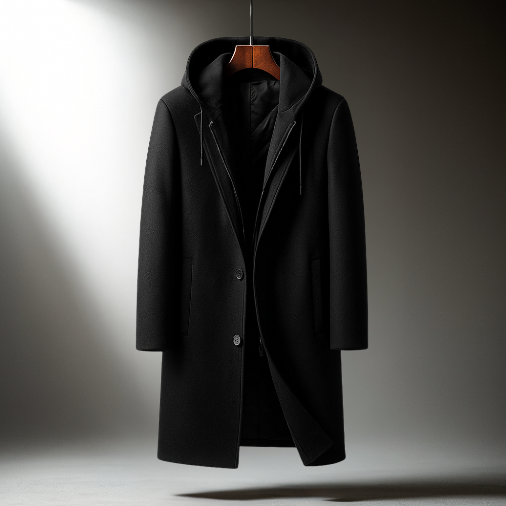 Classic hooded wool-blend casual overcoat for men | Delmar -7