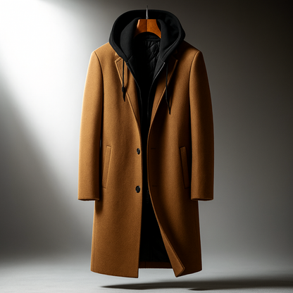 Classic hooded wool-blend casual overcoat for men | Delmar -2