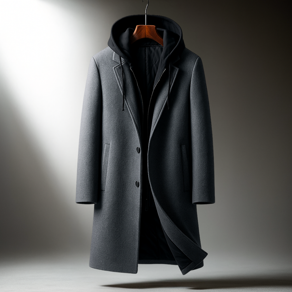 Classic hooded wool-blend casual overcoat for men | Delmar -6