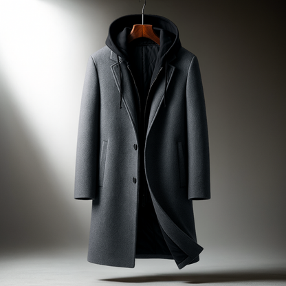 Classic hooded wool-blend casual overcoat for men | Delmar -6