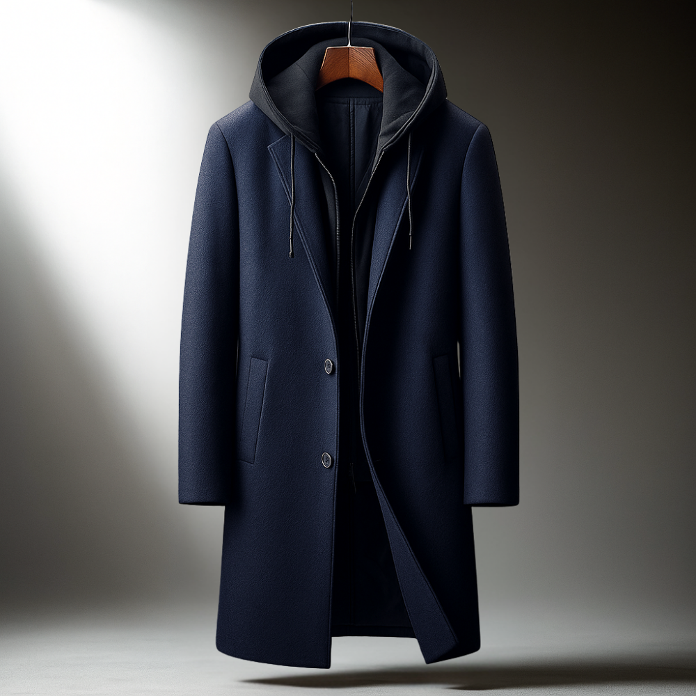 Classic hooded wool-blend casual overcoat for men | Delmar -8