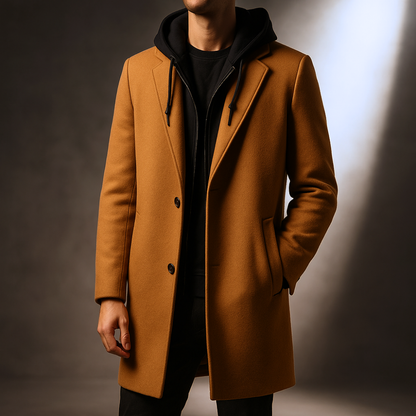 Classic hooded wool-blend casual overcoat for men | Delmar -1