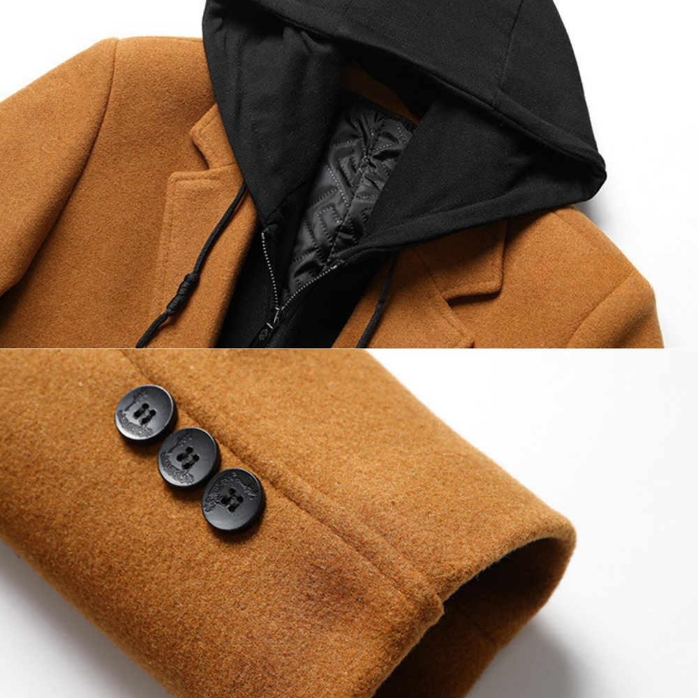 Classic hooded wool-blend casual overcoat for men | Delmar -5