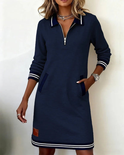 Chic long sleeve straight cut dress with lapel collar for women | Marielle
