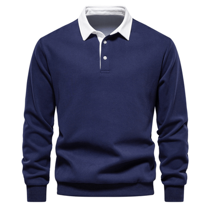 Polo collar knit sweater with clean finish for men | Franco Bianchi