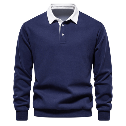 Polo collar knit sweater with clean finish for men | Franco Bianchi
