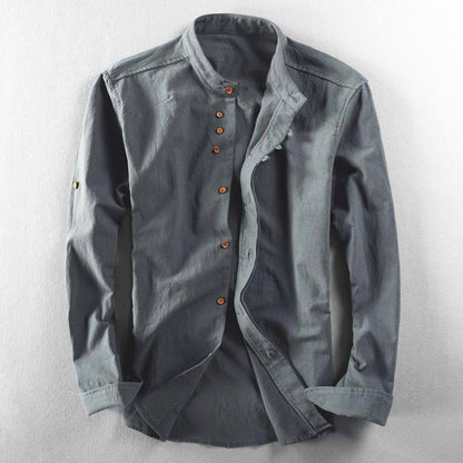 Stand collar minimalist long sleeve shirt for men | Jack Washington Tokio