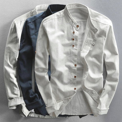 Stand collar minimalist long sleeve shirt for men | Jack Washington Tokio