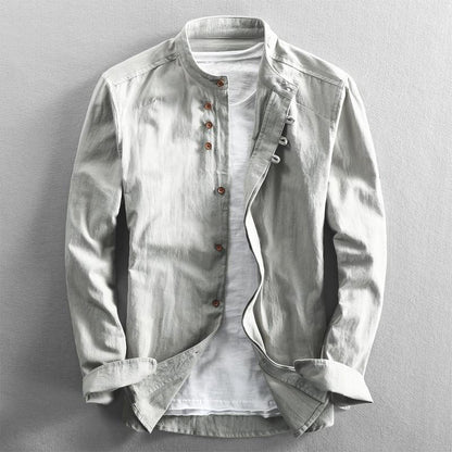 Stand collar minimalist long sleeve shirt for men | Jack Washington Tokio
