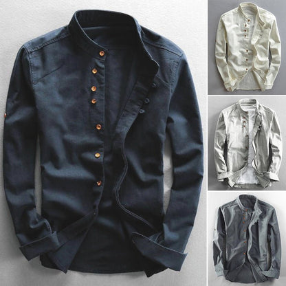 Stand collar minimalist long sleeve shirt for men | Jack Washington Tokio