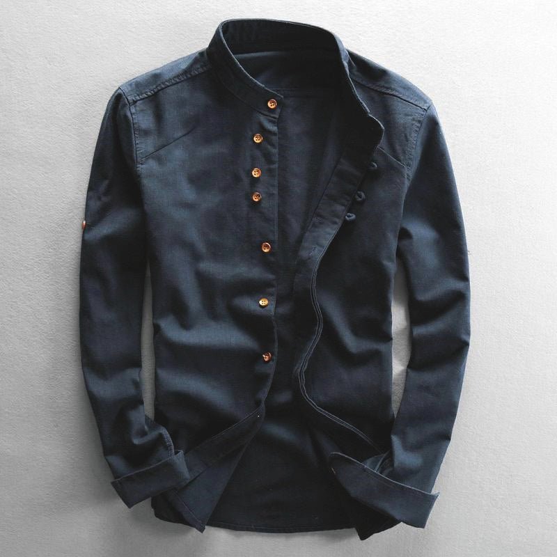 Stand collar minimalist long sleeve shirt for men | Jack Washington Tokio