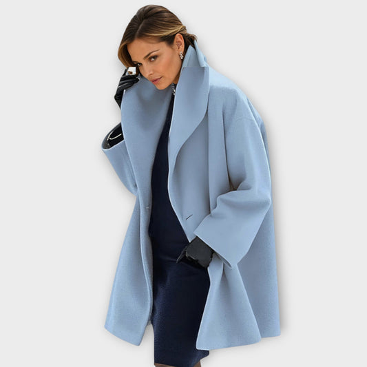 Elegant long wool coat with rounded collar for women | Avery
