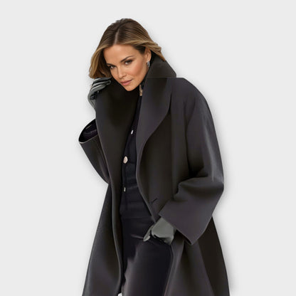 Elegant long wool coat with rounded collar for women | Avery