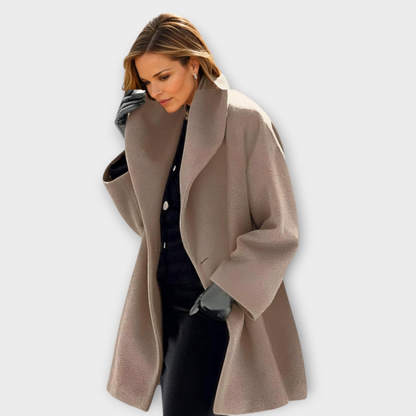 Elegant long wool coat with rounded collar for women | Avery