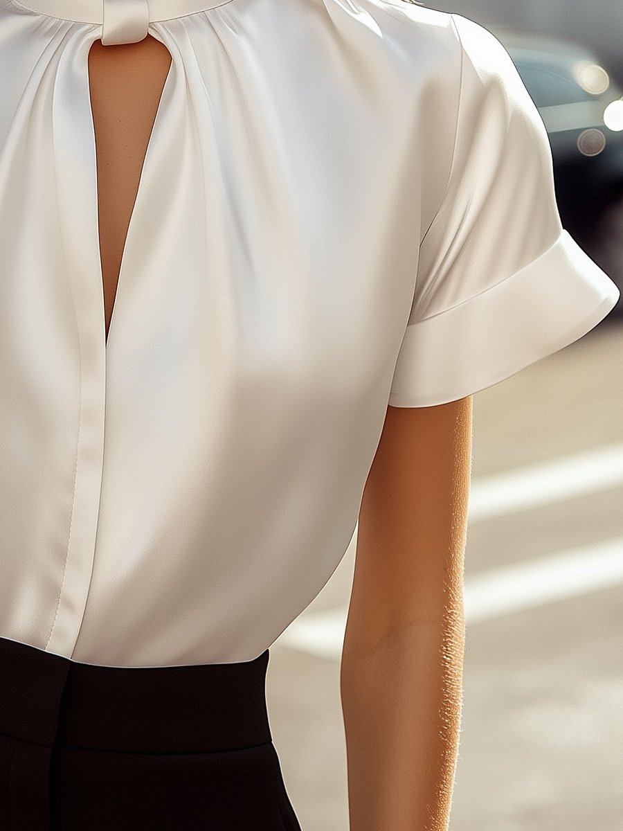 White Blouse with Keyhole Neckline for women | Alverine