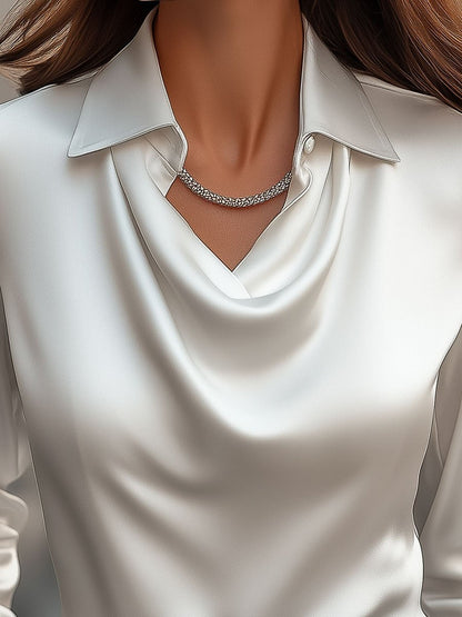 White Blouse with Draped Neckline for women | Elara