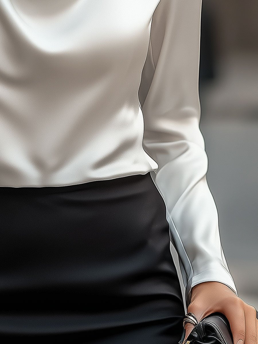 White Blouse with Draped Neckline for women | Elara
