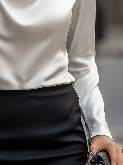White Blouse with Draped Neckline for women | Elara
