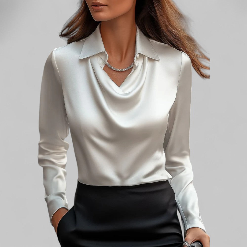 Draped-collar elegant business blouse for women -1