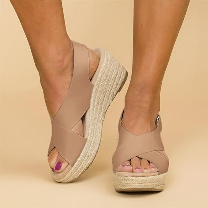 Orthopedic espadrille wedge sandals with cross straps for women | Calista