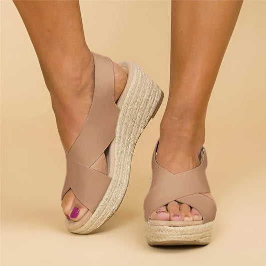 Orthopedic espadrille wedge sandals with cross straps for women | Calista