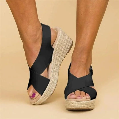 Orthopedic espadrille wedge sandals with cross straps for women | Calista