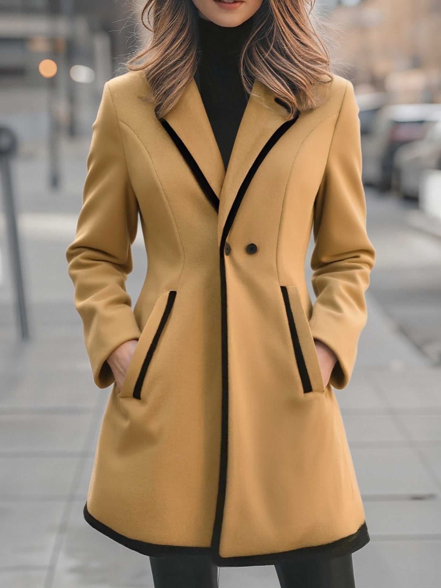 Double-Breasted White Coat with Black Trim for women | Marcelle