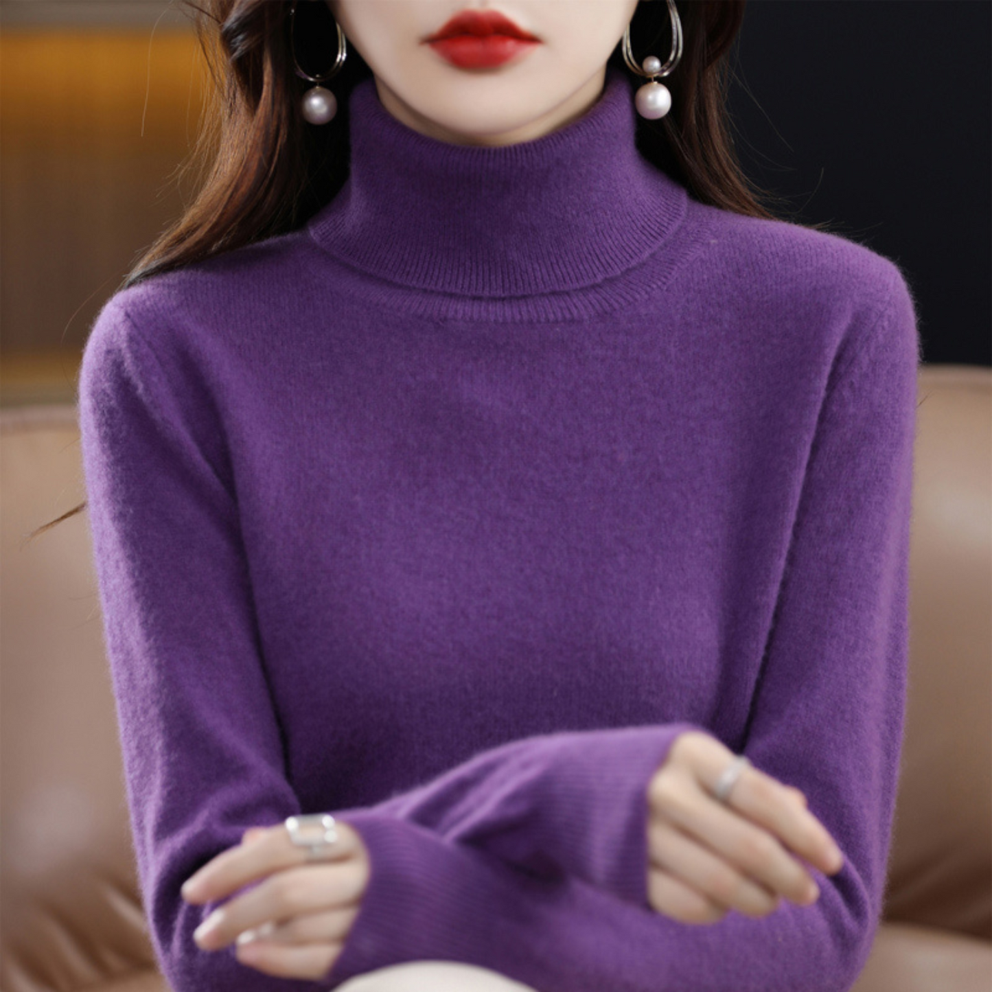 Warm premium cashmere turtleneck sweater for women | Emmie -4