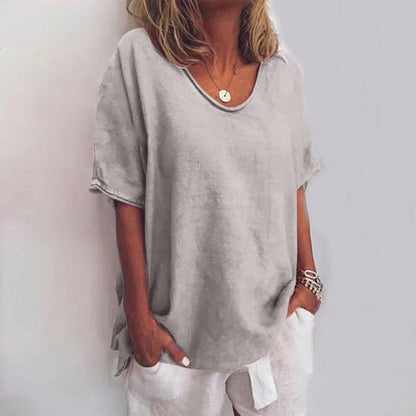 Relaxed scoop neck tee with curved hem for women | Kaia