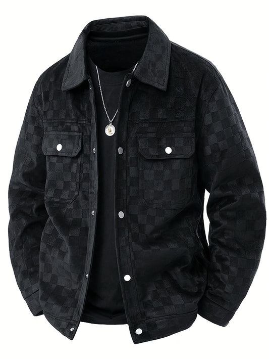 Checkered texture jacket with structured modern silhouette for men | Mavrick