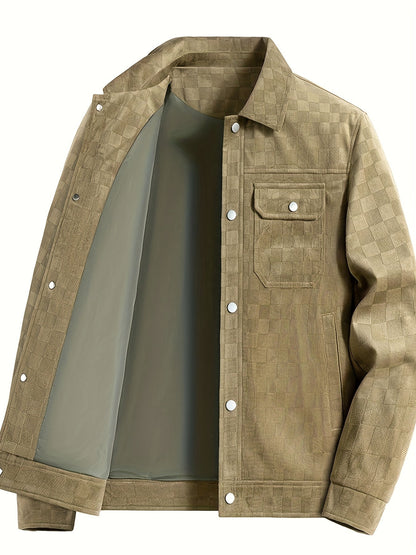 Checkered texture jacket with structured modern silhouette for men | Mavrick