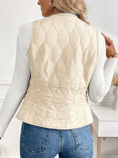Quilted bomber vest with snap button front detail for women | Pique