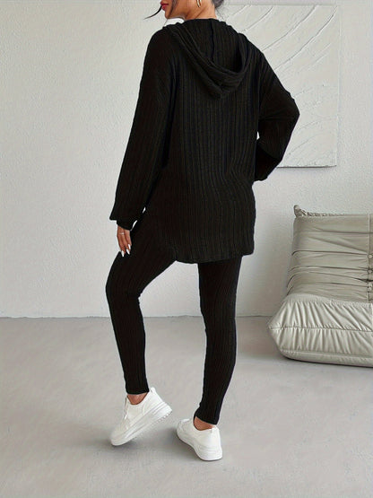 Ribbed knit lounge set with hooded top and high waist leggings for women | Camden