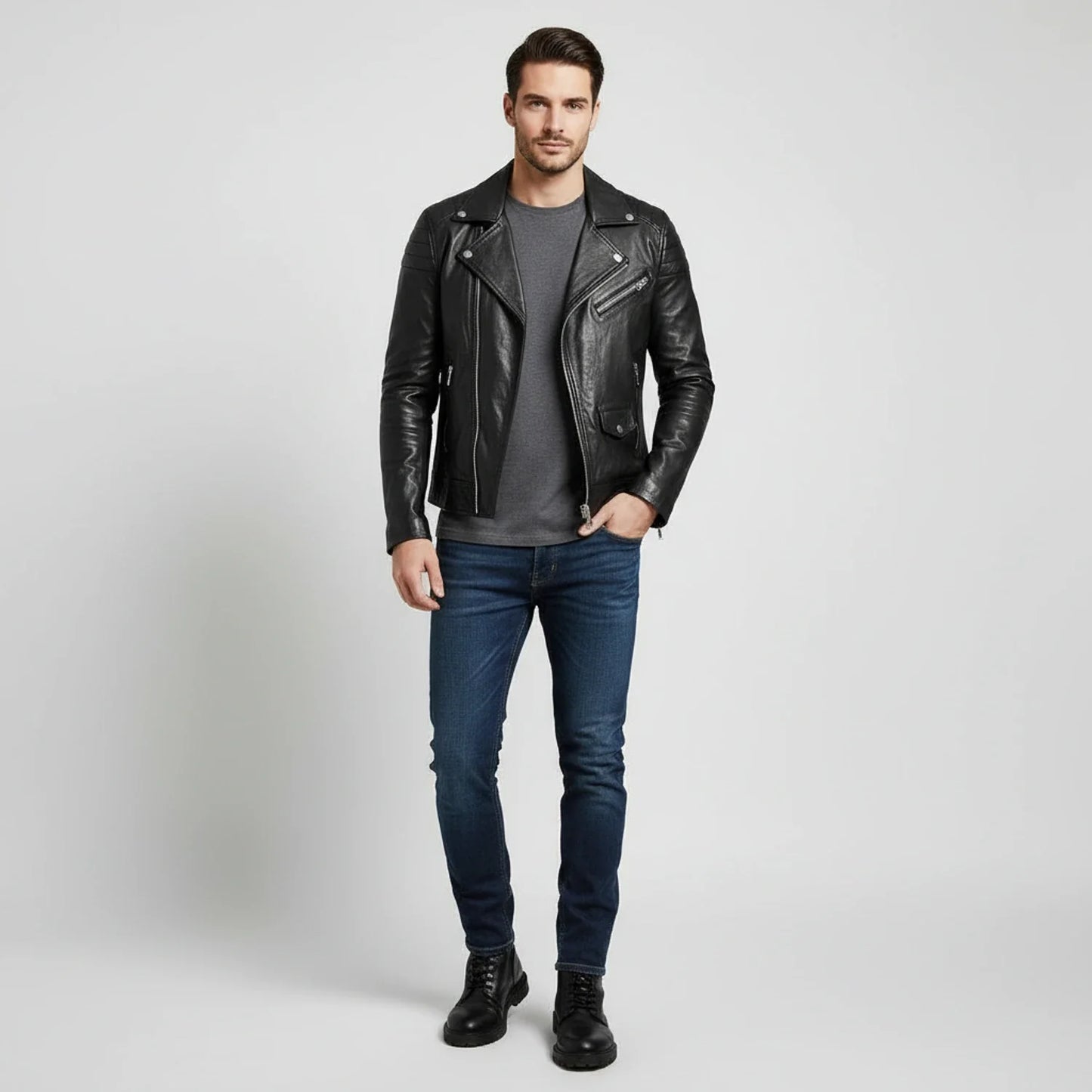Asymmetrical Slim Fit Biker Jacket for men | Dario