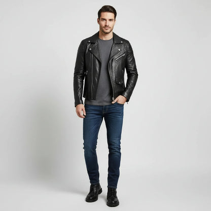 Asymmetrical Slim Fit Biker Jacket for men | Dario