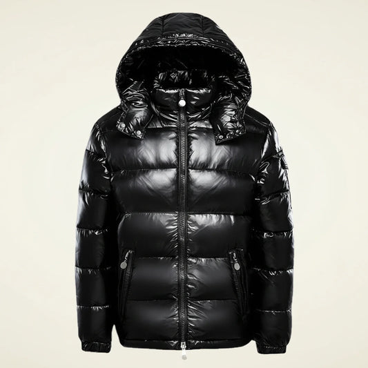 Glossy Hooded Quilted Puffer Jacket for men | Kaelen