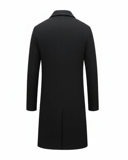 Classic formal long overcoat with button front and notch lapel for men | Arthur