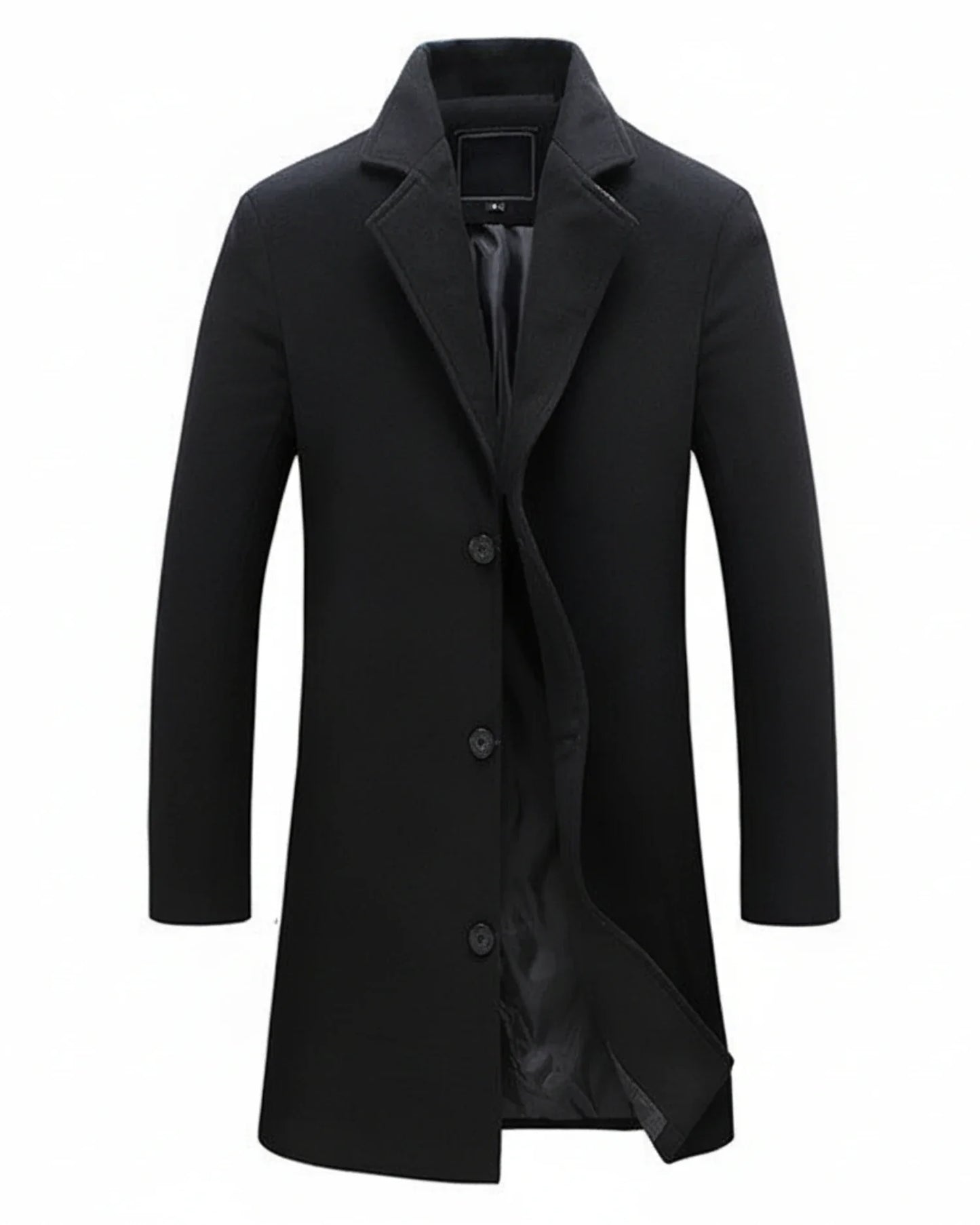 Classic formal long overcoat with button front and notch lapel for men | Arthur