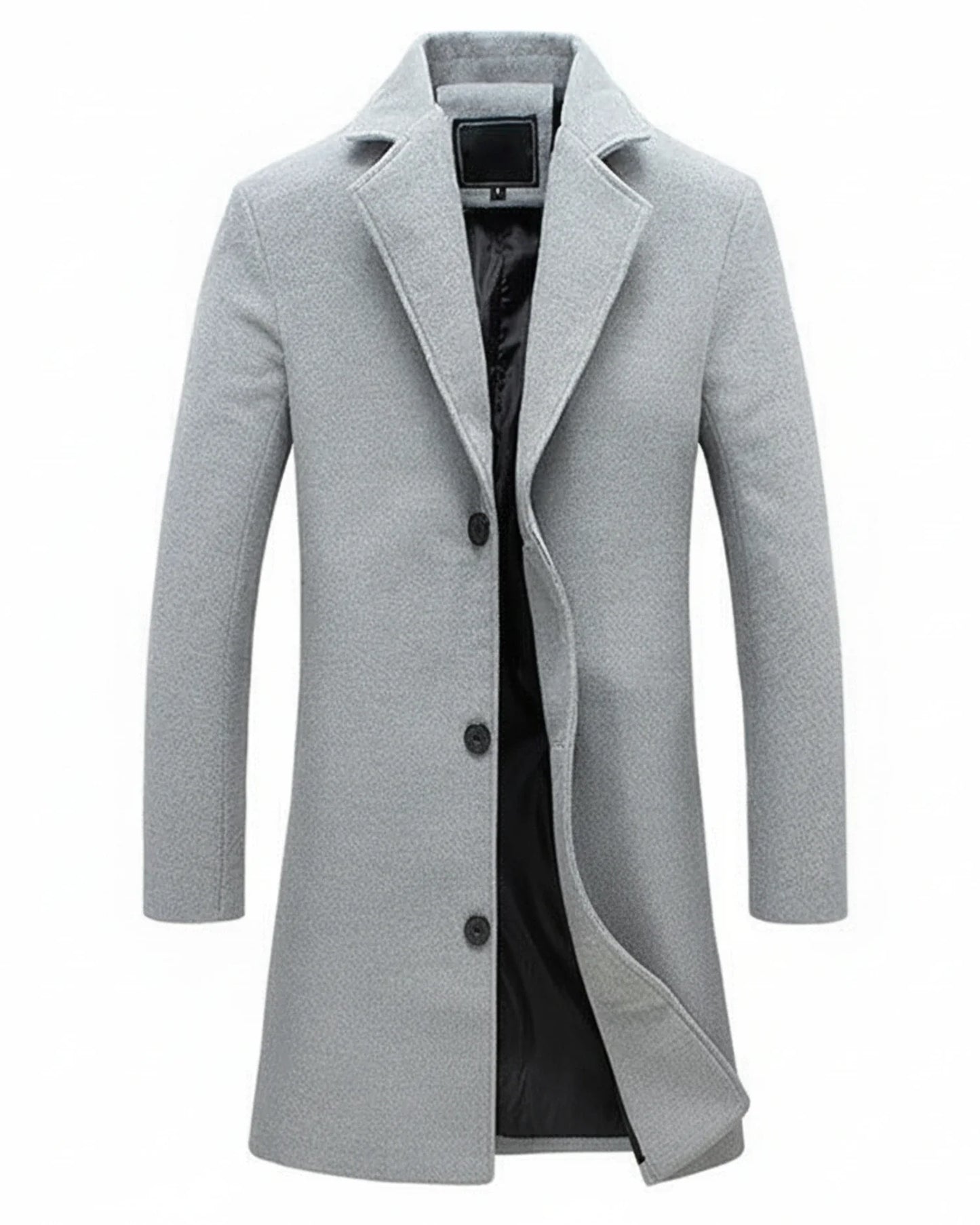 Classic formal long overcoat with button front and notch lapel for men | Arthur