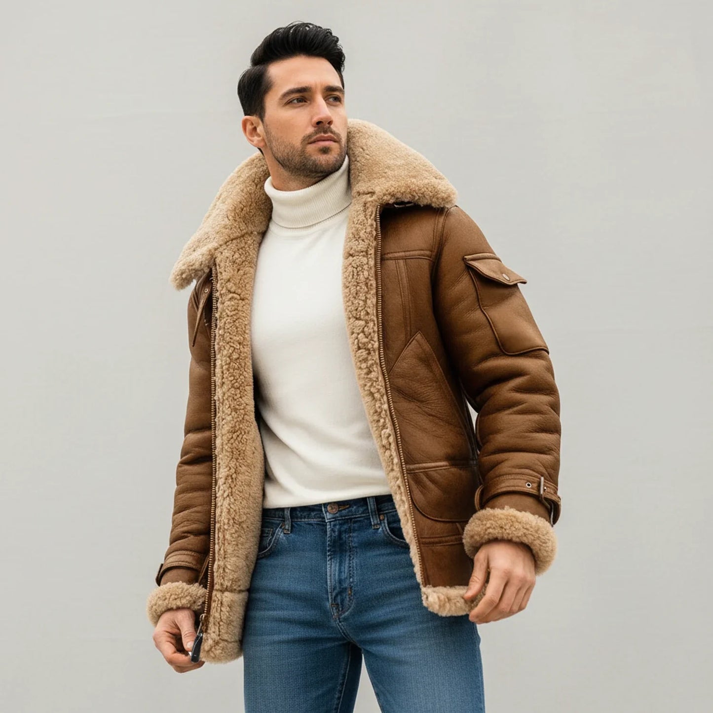 Classic aviator jacket with zip closure and statement collar design for men | Hudson