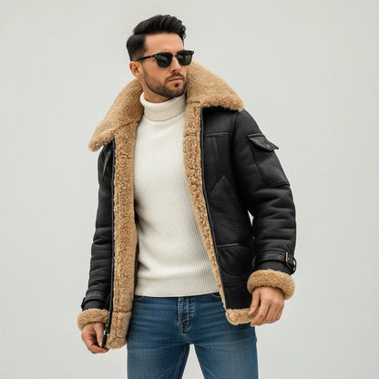 Classic aviator jacket with zip closure and statement collar design for men | Hudson