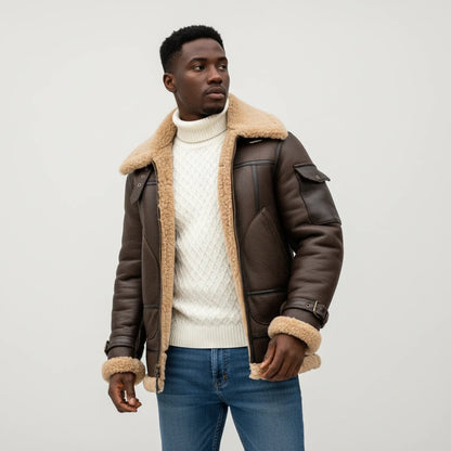 Classic aviator jacket with zip closure and statement collar design for men | Hudson