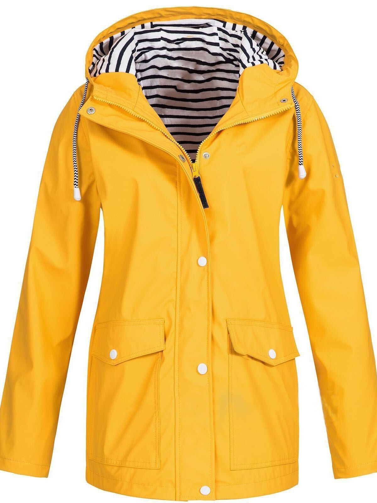 Waterproof hooded rain jacket with striped lining for women | Mirella