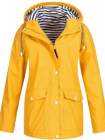 Waterproof hooded rain jacket with striped lining for women | Mirella