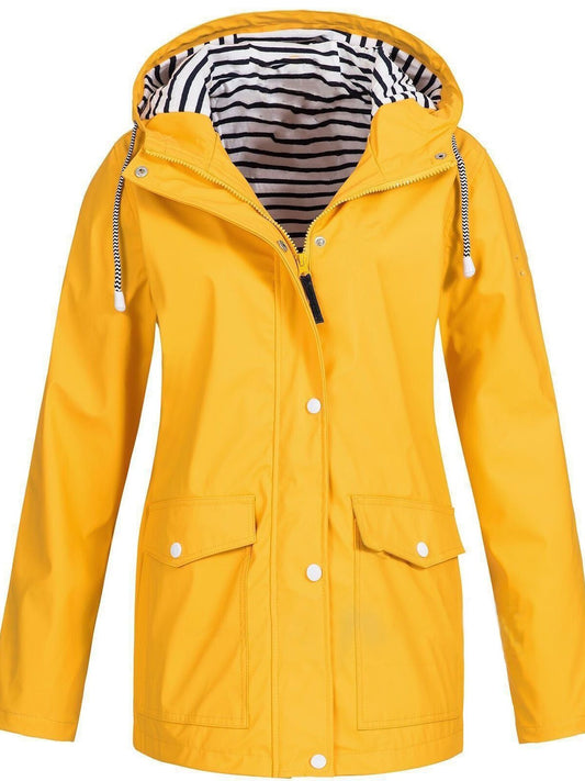 Waterproof hooded rain jacket with striped lining for women | Mirella