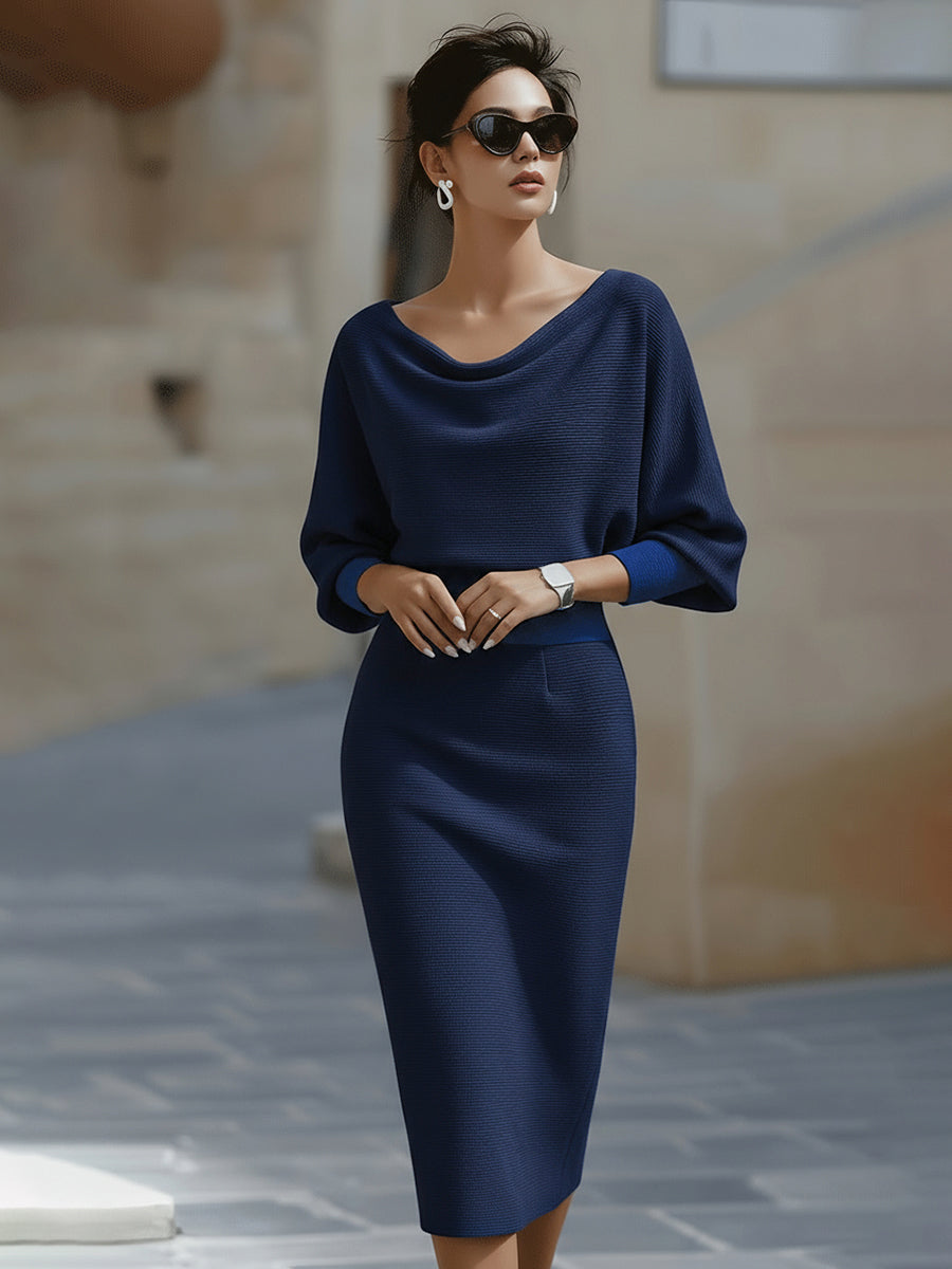 White Draped Batwing Midi Dress for women | Avelisse